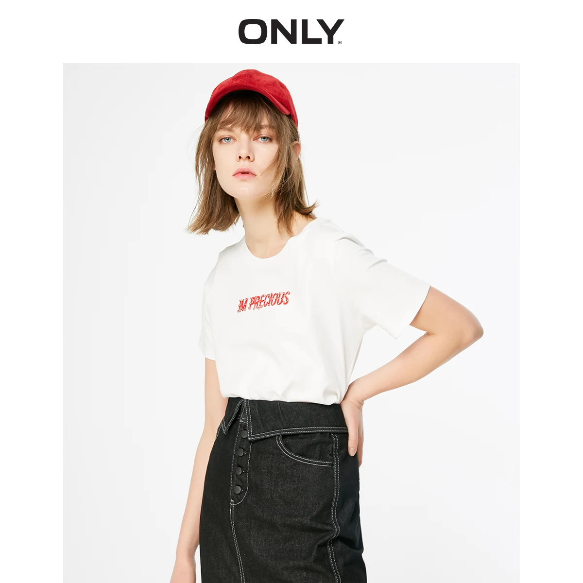 ONLY Women's Loose Fit 3D Beads Letter Print Short-sleeved T-shirt | 119201548