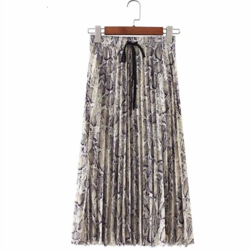Vintage Leopard Print Pleated Skirts Women Punk Rock Korean Skirt Streetwear Drawstring Elastic Waist Ladies Midi | Женская одежда