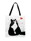 Женская сумка на плечо, черно-белая сумка-тоут с принтом кошки для женщин, Повседневная Складная уличная пляжная сумка для покупок