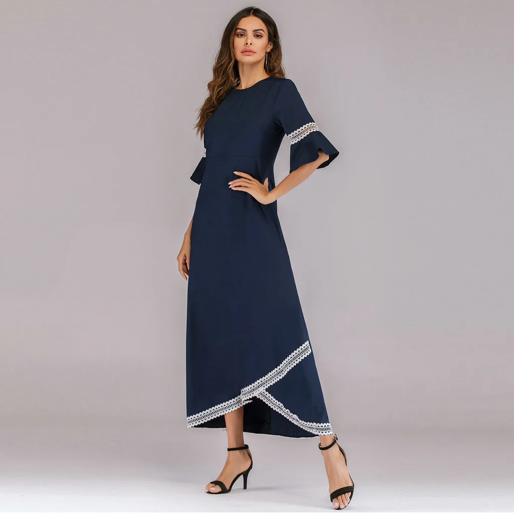 Мусульманские женщины с коротким рукавом Дубай платье макси абайя jalabiya