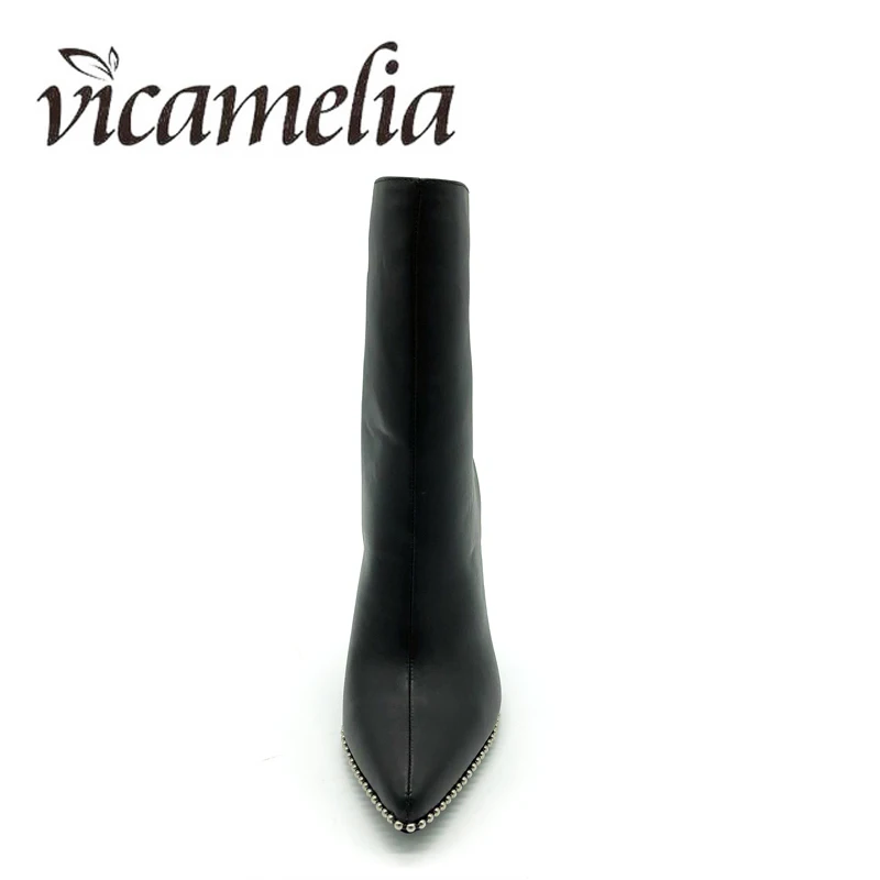 Vicamelia/женские ботильоны модные полусапожки на молнии женская обувь тонком