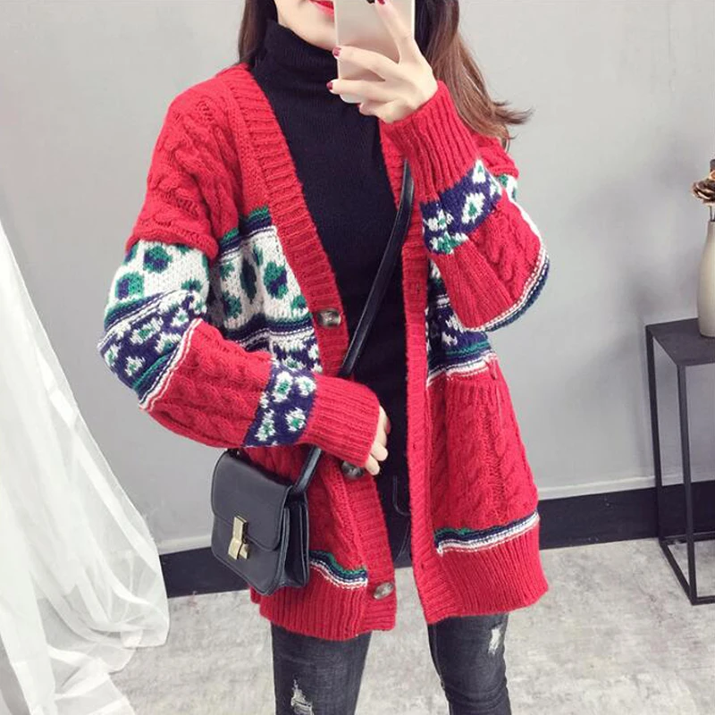 Shellsuning свитер женский Осень Зима пуговицы Harajuku Boho трикотажные кардиганы
