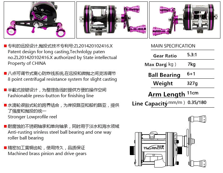 Tsurinoya Max Drag 7 кг 6+ 1BB 5,3: 1 полностью металлические барабанные катушки правая рука Левая наживка литые Рыболовные катушки китайская катушка