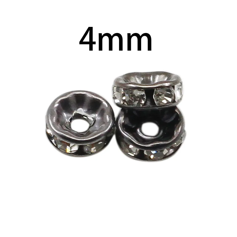 black 4mm 50 шт./лот, цветные 4, 6, 8, 10 мм, цвет серебро, золото, кристалл, рондели разделительные бусины для изготовления ювелирных изделий, браслет, ожерелья, шайба, бусины - Color: black 4mm