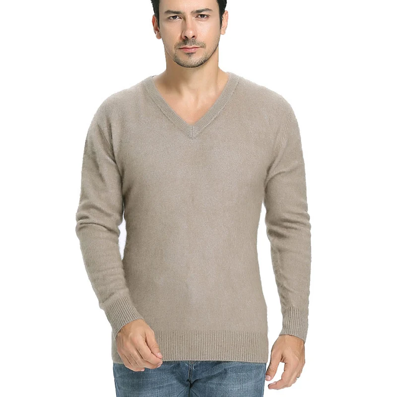 Мужские пушистые осенне-зимние пуловеры с V-образным вырезом и длинным рукавом