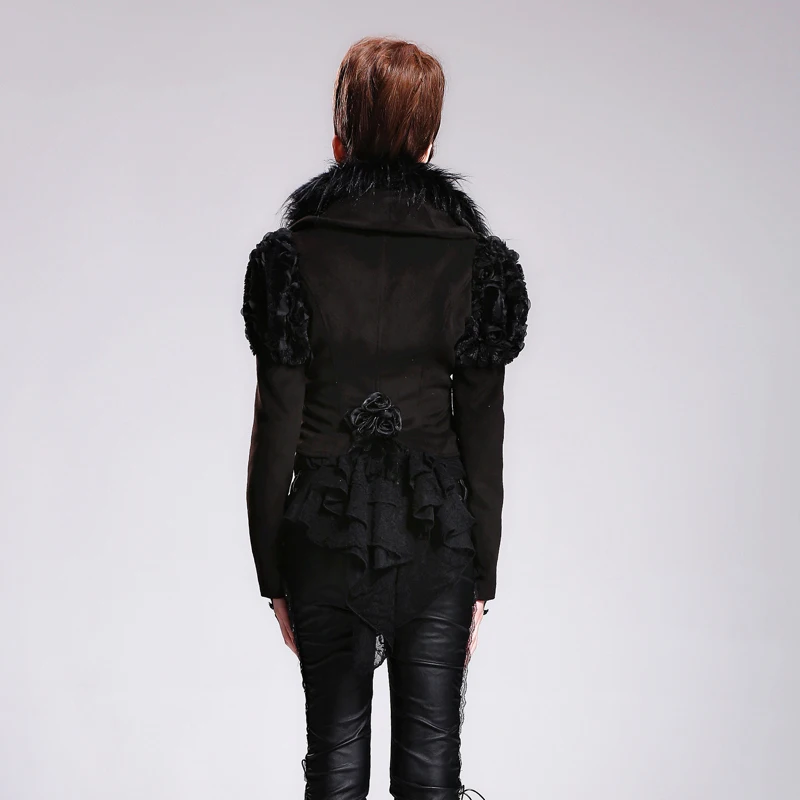 Punk Gothic зимние Для женщин шерстяная куртка короткие черные с длинными рукавами Slim Fit Куртки женский o-образный черный верхняя одежда