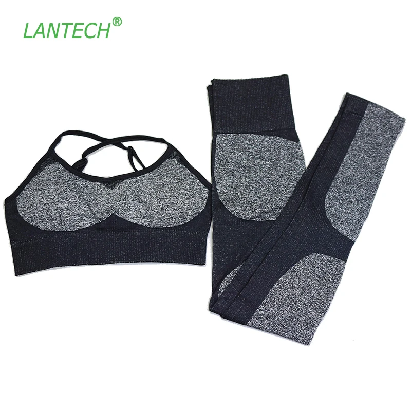 LANTECH женский набор для йоги фитнес одежда Брюки Спортивная Леггинсы мягкий пуш-ап бесшовный спортивный бюстгальтер 2 шт. тренировочные костюмы набор