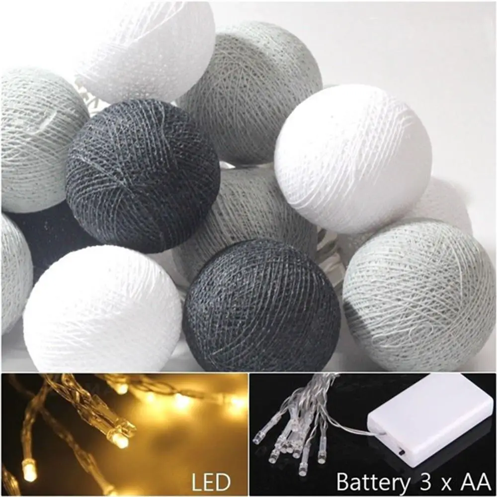 Feimefeiyou ватный шарик 20-beads AA на батарейках гирлянды для свадьбы, сада, вечерние украшения(серый сериал