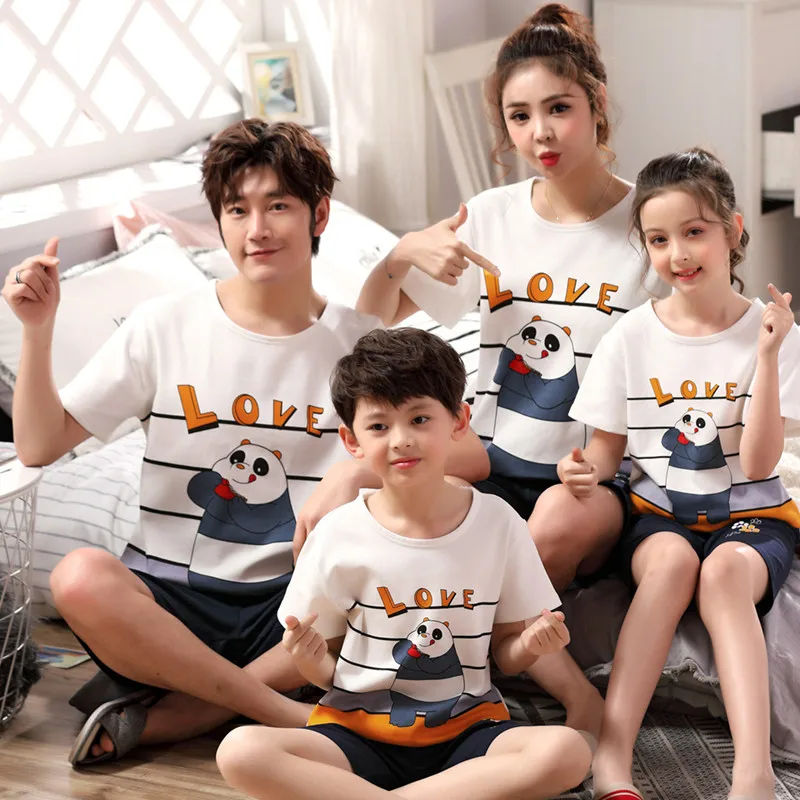 Летние пижамы для родителей и детей хлопковая Домашняя одежда с короткими рукавами для мамы, папы и ребенка комплект тонкой одежды для сна для мамы, папы и сына
