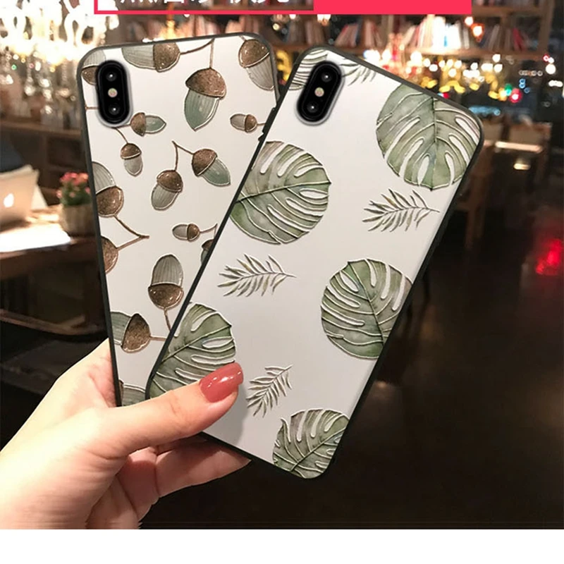 Чехол С Рисунком Листьев для iPhone X XS MAX XR мягкий силиконовый чехол 6 6s Plus 7 8 plus