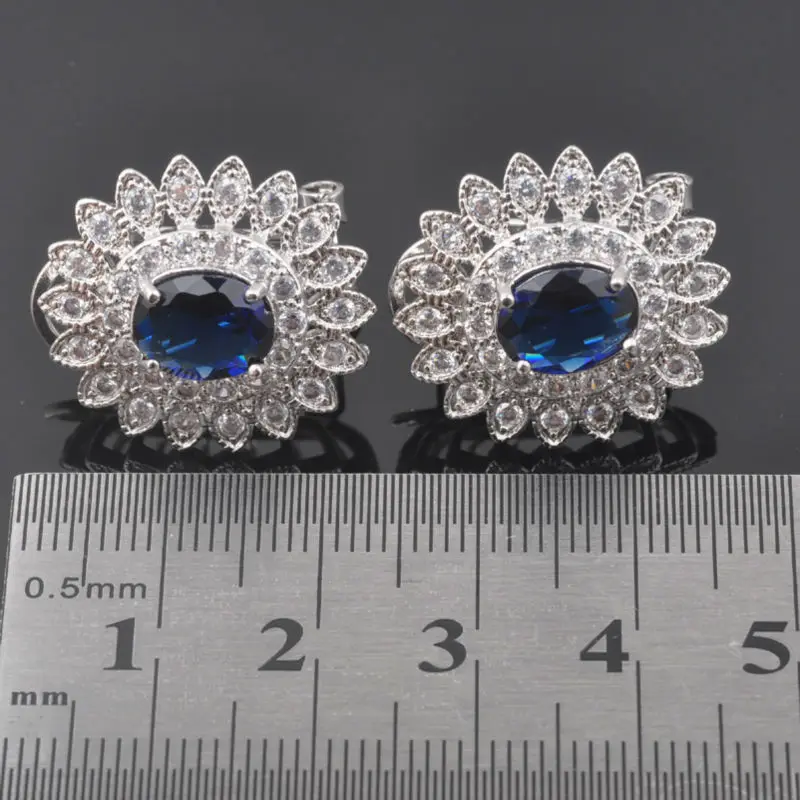 Женский комплект ювелирных изделий браслет ожерелье серьги кольцо с синим