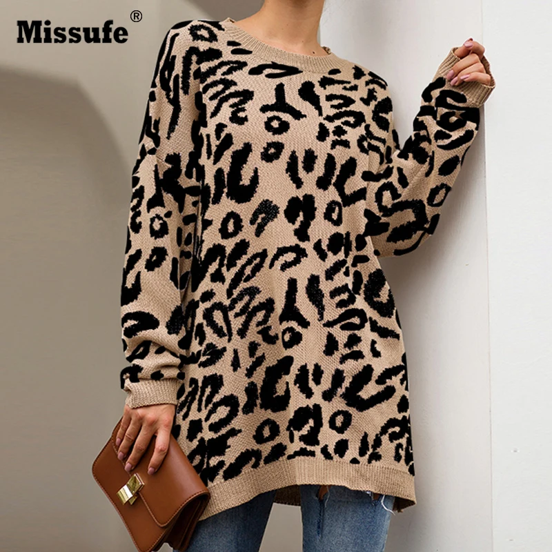Missufe Female Knitted Chic Loose Warm Sweaters 2019 Mujer 4 Color O Neck Leopard Women Autumn Winter Pullovers Jumpers | Женская одежда