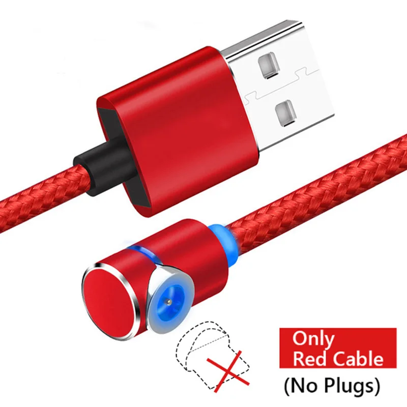 Red Cable No Plug 90 градусов прямоугольный Магнитный Usb кабель для зарядки mi cro Usb type-c магнит Кабо Tipo C для Motorola One Red mi Note 4 mi x 3 - Цвет: Red Cable No Plug