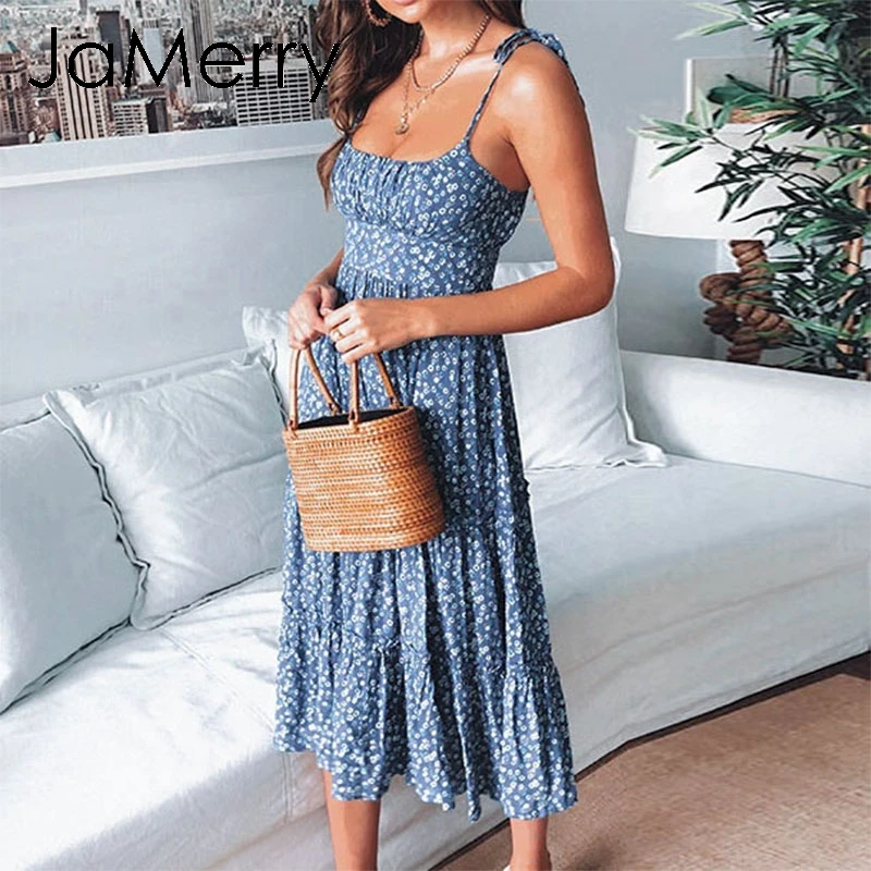 JaMerry Винтаж boho цветочным принтом длинные праздничное платье женские летние С