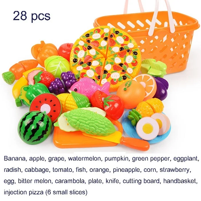 28 PCS 37 шт./лот, Детские ролевые игры, домашние игрушки, разделочные фрукты, пластиковые овощи, еда, кухня, классические детские развивающие игрушки - Цвет: 28 PCS