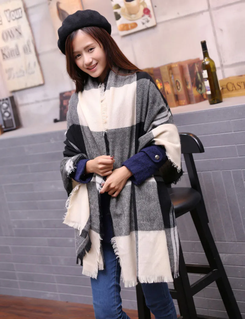 Брендовое кашемировое дизайнерское одеяло шарф в клетку Женская модная теплая