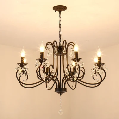 8 lights Американский хрустальный светильник, простой светильник для спальни, гостиной, Европейский ретро светильник-свеча, оригинальные люстры из кованого железа - Цвет абажура: 8 lights