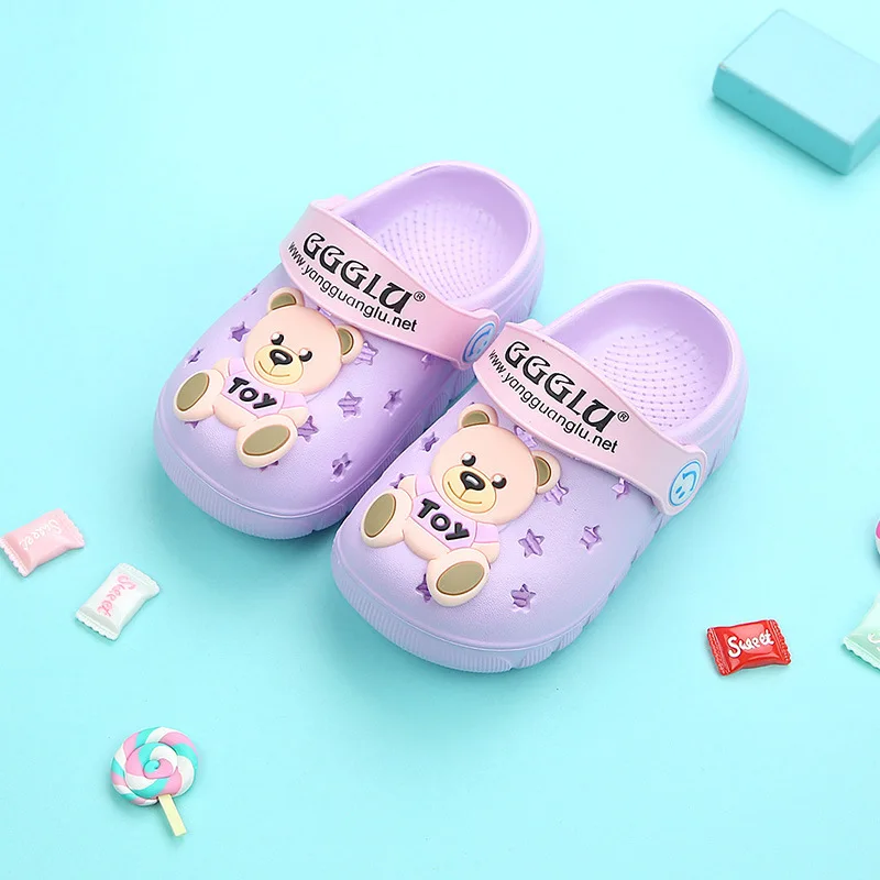 LILAC bear Детские тапочки; коллекция года; сезон весна-лето; новые детские Нескользящие сандалии Baotou для мужчин и женщин; домашняя обувь с отверстиями - Цвет: LILAC bear