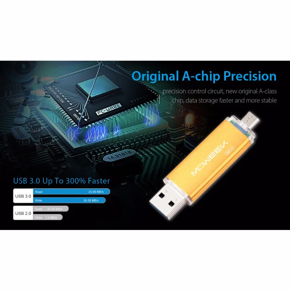 Moweek usb флэш накопитель 2017 новые модные металла USB Stick 128 ГБ OTG 3.0 Высокая скорость 64 г