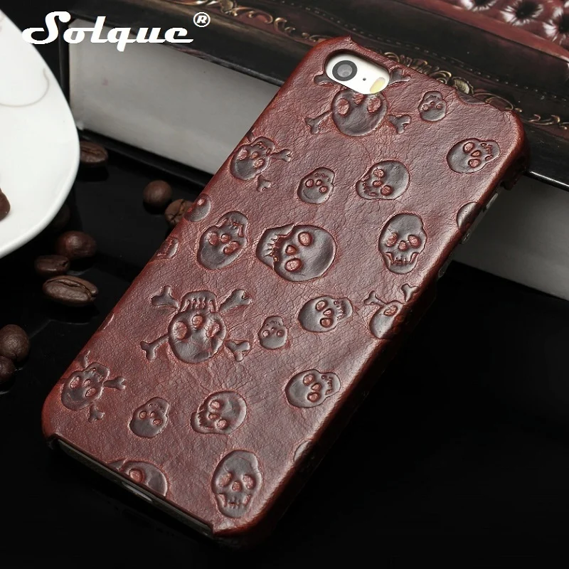 Solque чехол из натуральной кожи для iPhone SE 5SE 5S 5 Роскошный милый 3D с черепом