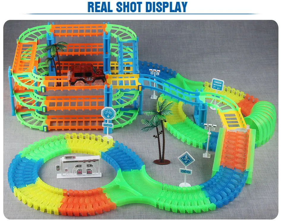 Railway Magical Racing Track Play Set Educational DIY Bend Flexible Race Track Electronic Flash Light Car Toys For children