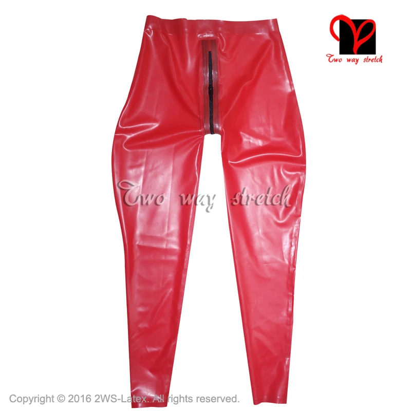 Latex red pants full zipper Jeans rubber trousers pantaloons britches pencil Tapered Leg Bottoms XXXL plus size KZ-090