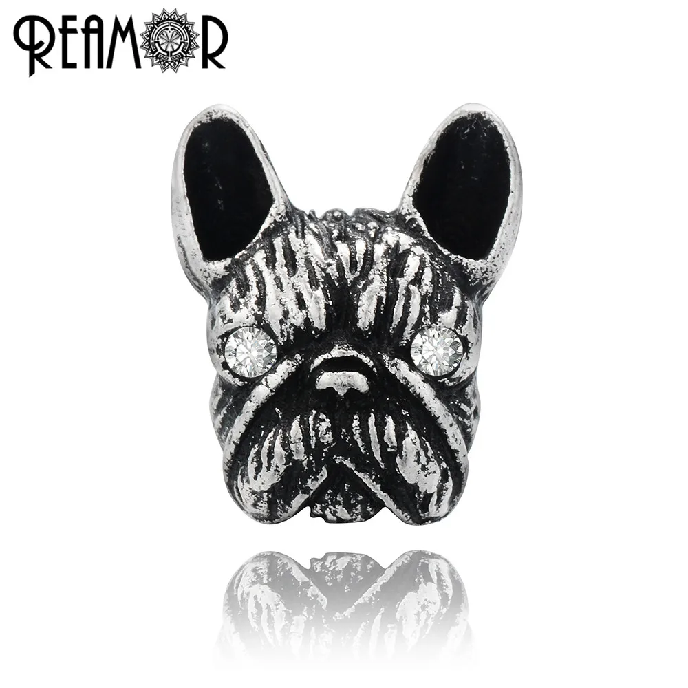 Роскошные бусины REAMOR в виде бульдога из белого циркония посеребренные медные