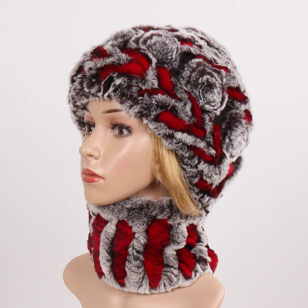 Новое поступление женские вязаные шапки Настоящий мех кролика шарфы головные