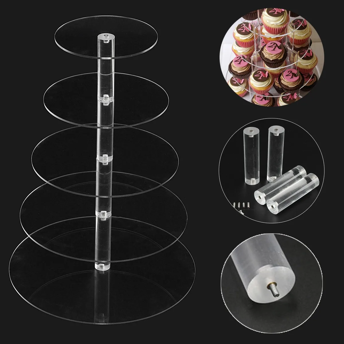 3/4/5/6 Tier Clear White Round Cup Cake Stand Acrylic Cupcake Stand Supplies Display Tower Wedding Birthday Party Decoration