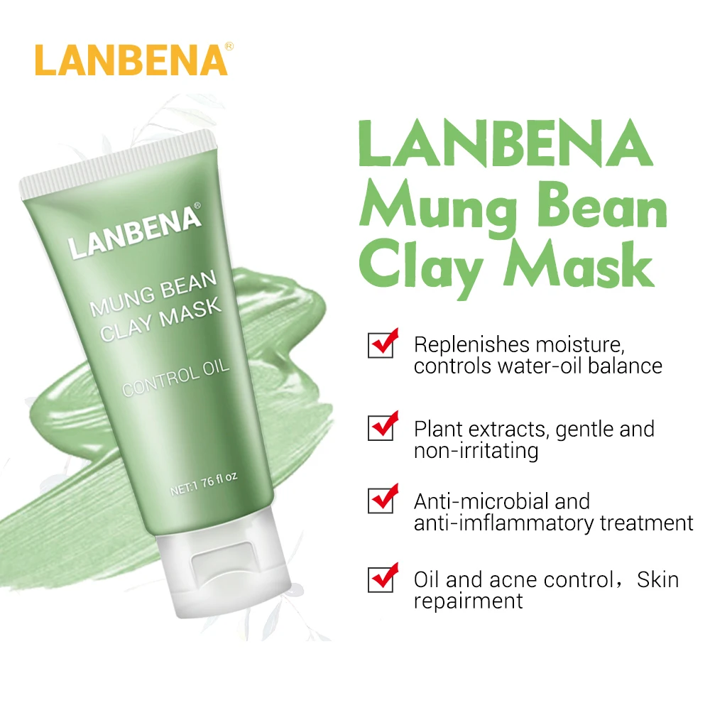 Маска для лица LANBENA Mung Bean Clay уменьшает количество акне питающее Глубокое
