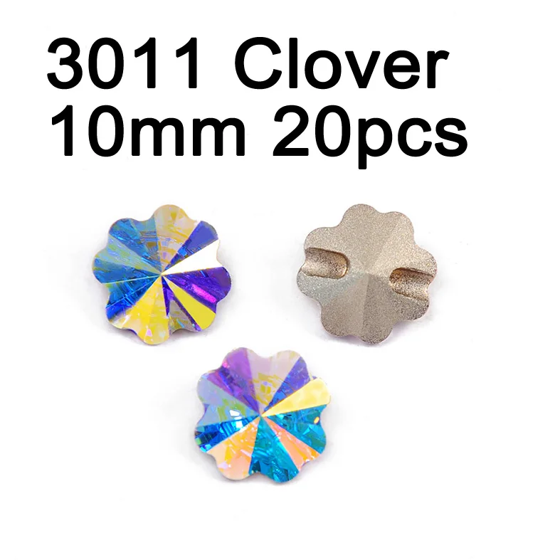 Clover 10mm 20pcs Кристалл AB Rivoli квадратные пуговицы отверстия стразы пришить на кнопку DIY ремесло для ювелирных изделий одежды диван костюм для гимнастики - Color: Clover 10mm 20pcs