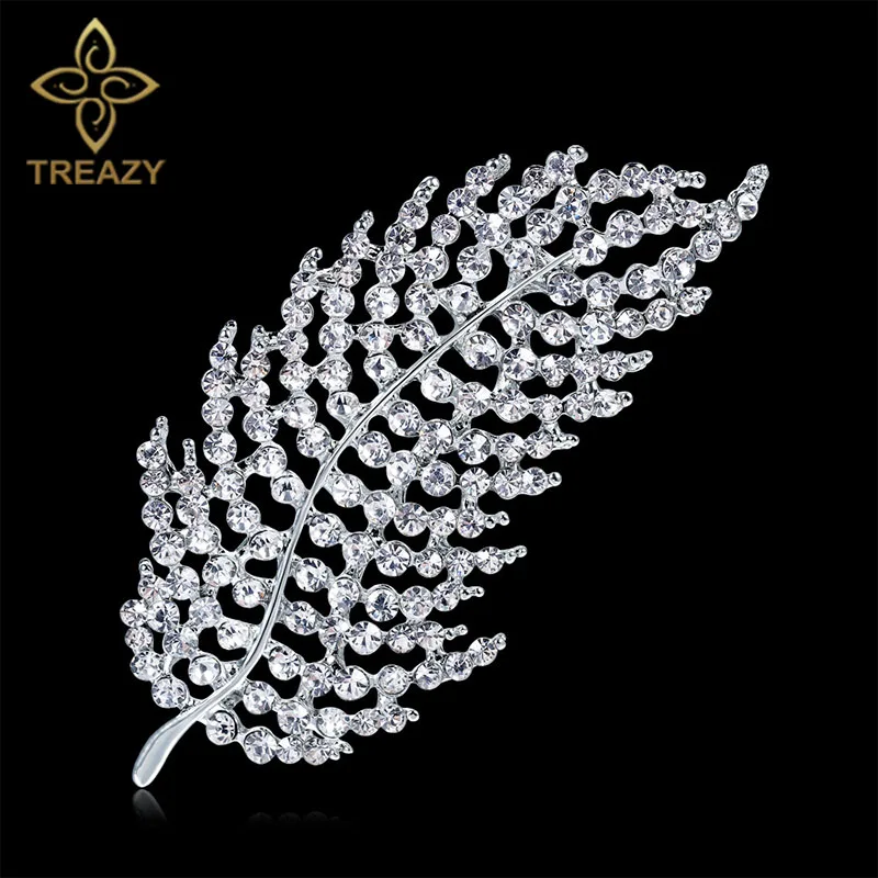 TREAZY винтажная Хрустальная Свадебная модная перьевая брошь серебристого цвета со
