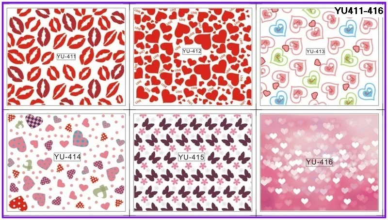 

6 PACK/ LOT WATER DECAL NAIL ART NAIL TRANSFER STICKER FULL COVER BUTTERFLY KISS SWEET HEART LOVE VALENTINE YU411-416