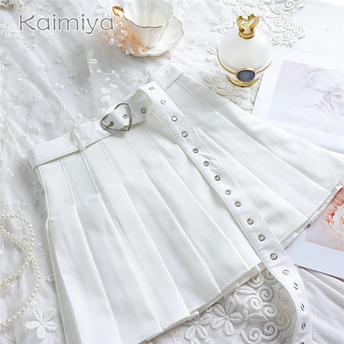 New Summer Women Pleated Skirt High Waisted Heart Shape Sashes Women Pleated Short Skirt High Quality