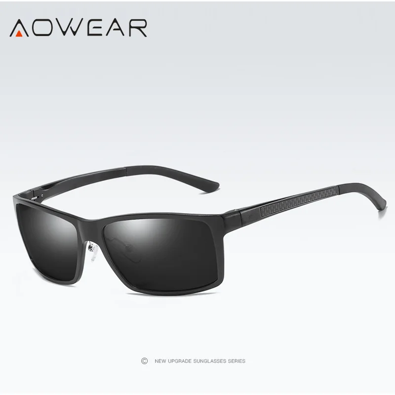 Black AOWEAR, роскошные поляризованные солнцезащитные очки, мужские, брендовые, алюминий, уф400, защитные, солнцезащитные очки для мужчин,, Ретро стиль, очки для мужчин, Oculos Gafas - Цвет линз: Black