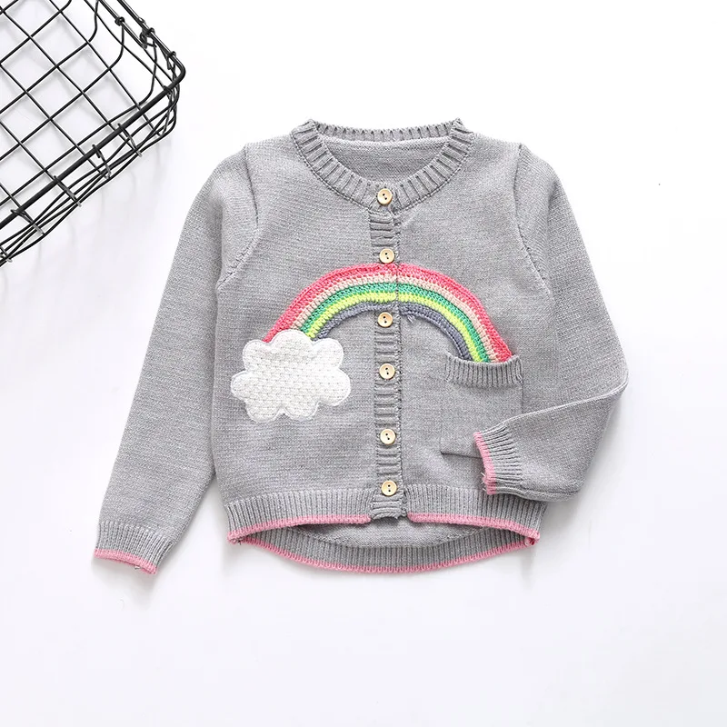 Вязаный свитер с рисунком радуги для маленьких девочек осенне весенний детский