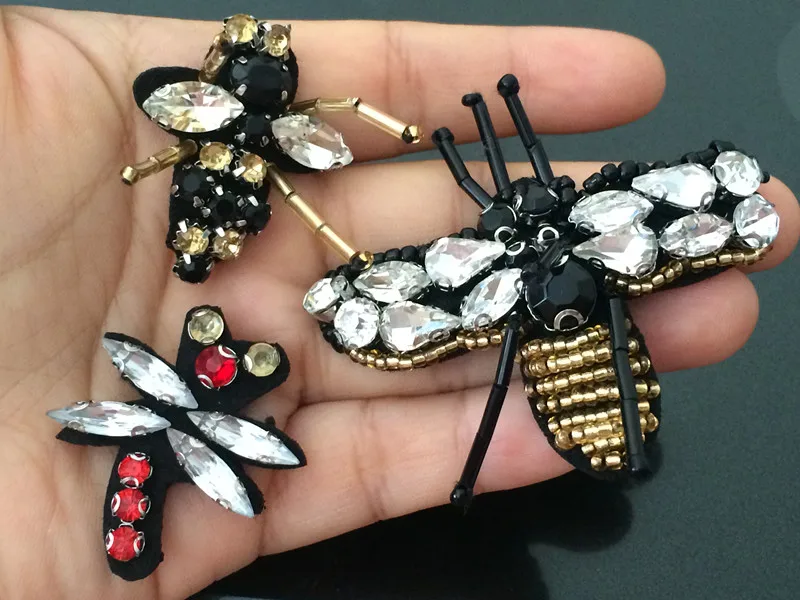 5 шт./лот Аппликация из бисера пчелы стрекоза кружевная нашивка вышитая винтажная