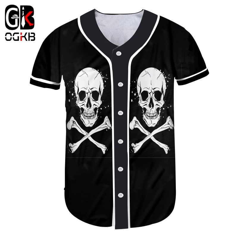 OGKB Мужская рубашка с пуговицами Homme 3d принт Скелетон футболки принтом костей