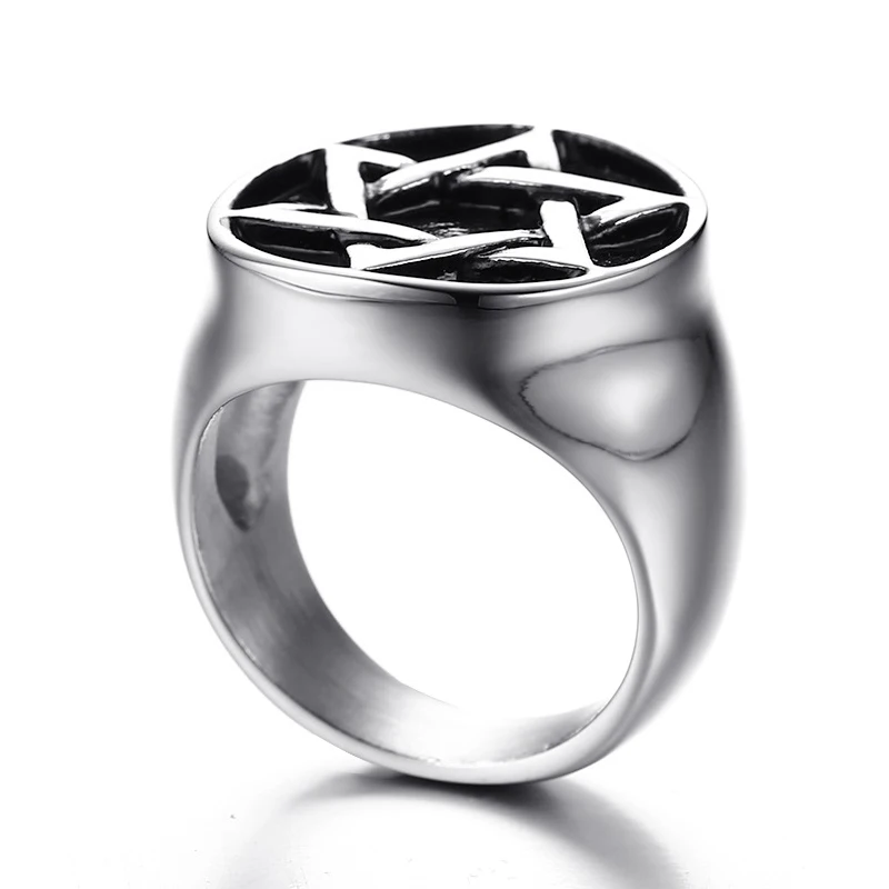 Кольцо мужское из нержавеющей стали с гексаграммой в стиле рок/панк - купить по