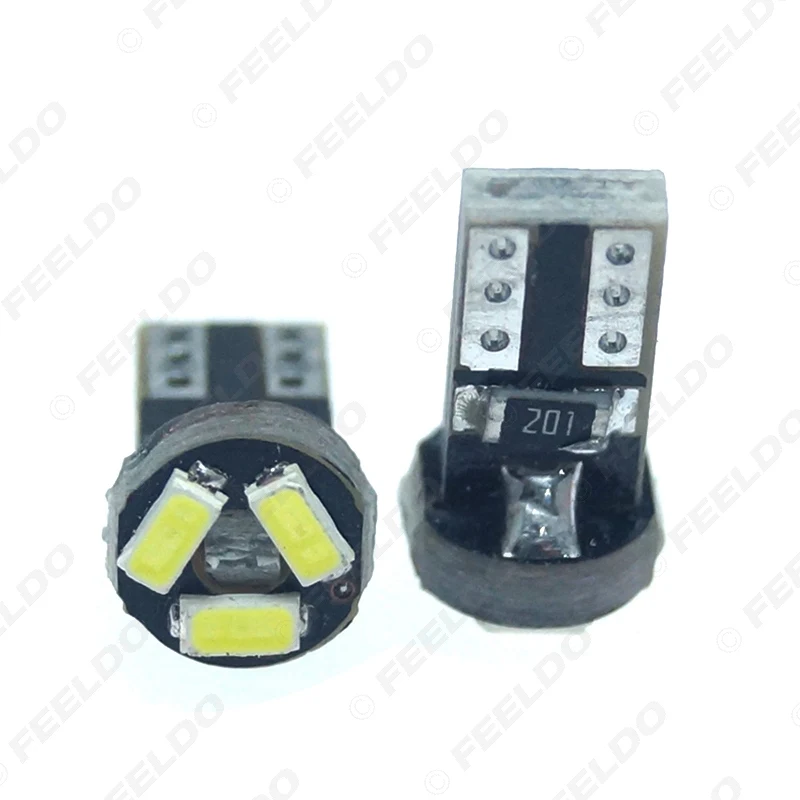 FEELDO 50 шт. белая Автомобильная T5 0 5 Вт 6000K 3SMD 1210/3528 CANBUS без ошибок светодиодный ная
