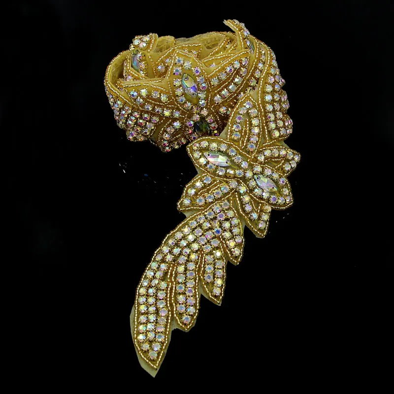 1 ярд серебро/золото AB ручной работы цветок шитье Rhinstone аппликация 4 шт Цветы цепи