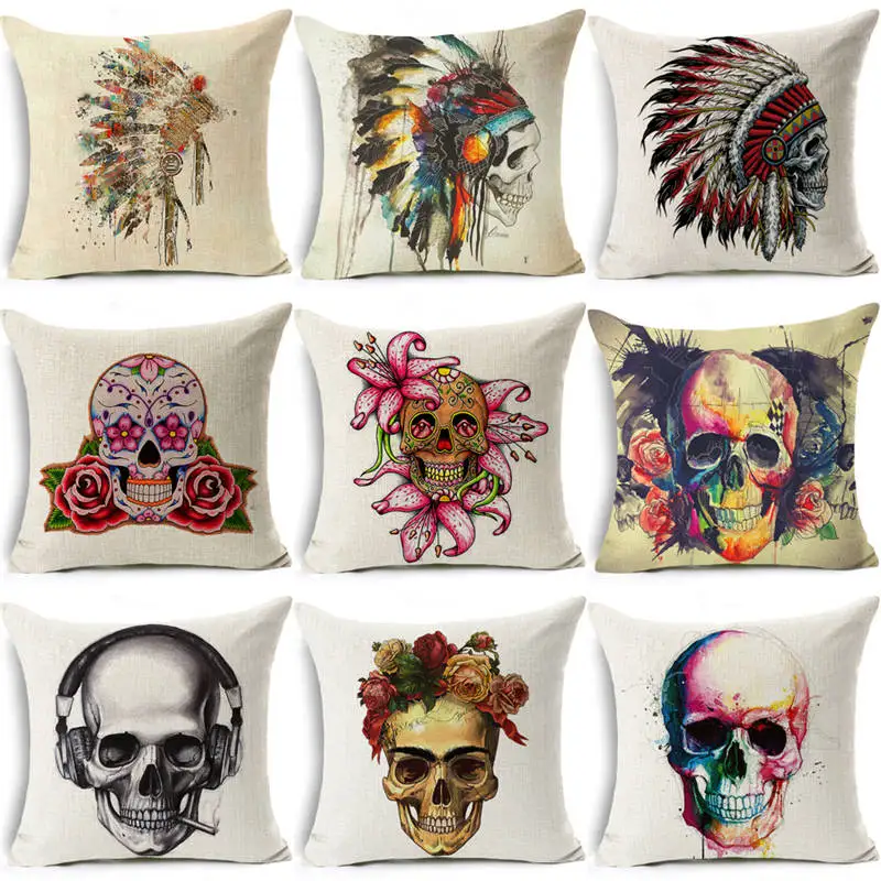 Христианский стиль хлопок лен винтажная богемная Подушка Чехол с черепом чехол