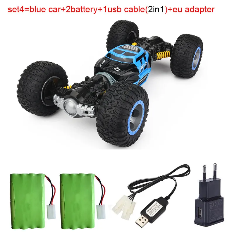 LS RC автомобиль 4WD грузовик масштаб двухсторонний 2,4 ГГц один ключ трансформация вездеход варанид скалолазание автомобиль пульт дистанционного управления игрушка - Цвет: set4 blue 2battery
