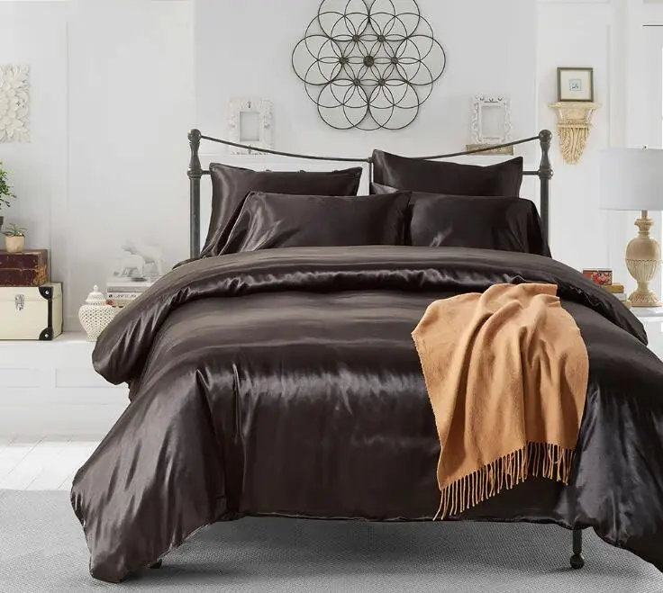 6 US Size Artificial Silk Duvet Cover Set Silk-like Quilt Cover With Pillowcases(Without Filler) Bedding Textile Collection - Цвет: 6