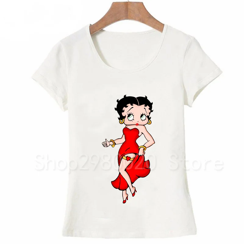 Женская футболка с принтом Betty Boop Повседневная забавная белого цвета