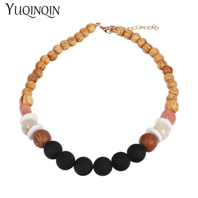 Винтажные длинные деревянные бусины модные ожерелья для женщин круглое