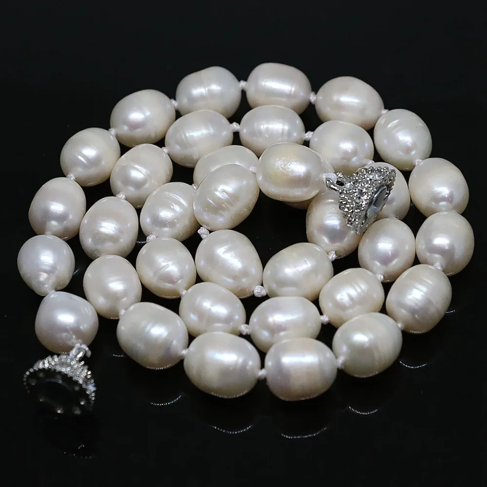Elegant white natural freshwater barrel rice pearl beads 7*8mm 11*13mm necklalce noble women jewelry 18inch B1457|women jewelry|jewelry womenjewelry