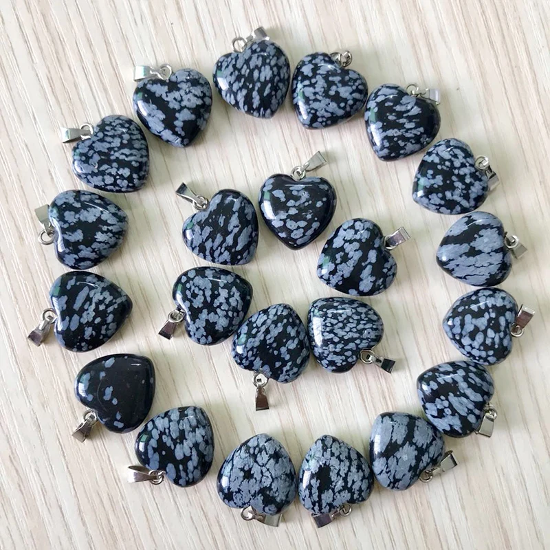 Fubaoying натуральный камень Снежинка Сердце Кулон 16 мм 25 шт ожерелье для DIY ювелирных