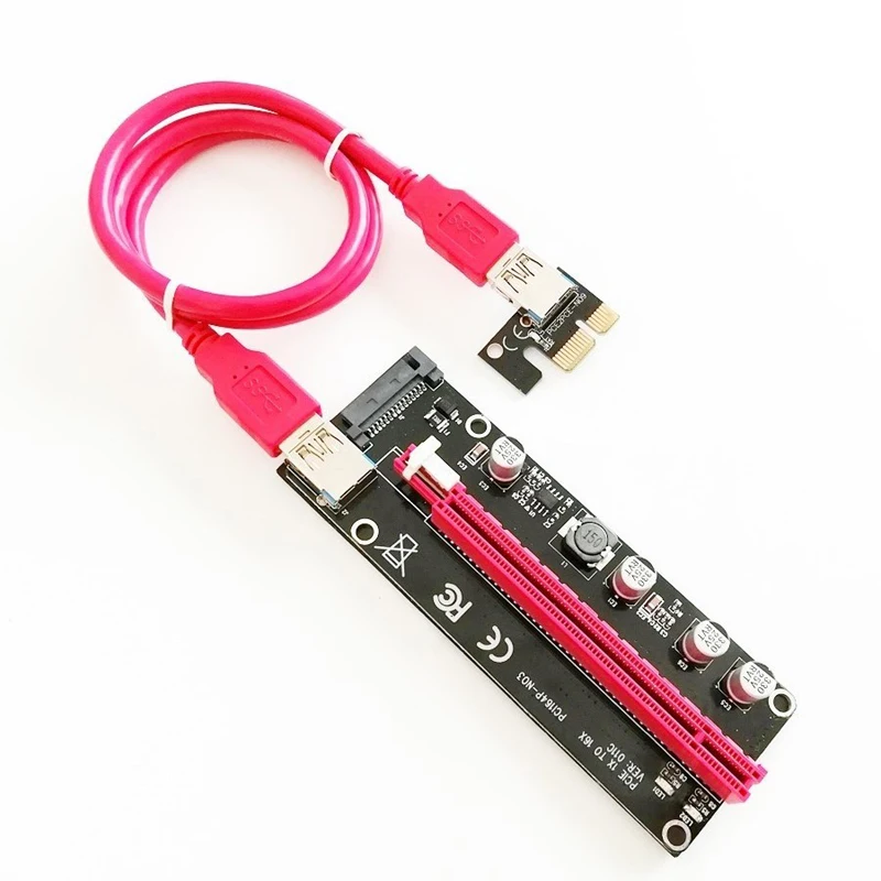50 шт. Riser New VER011C PCI Express Card E 1X to 16X удлинитель USB 3 0 SATA Power LED для Antminer Bitcoin Miner Mining|Платы