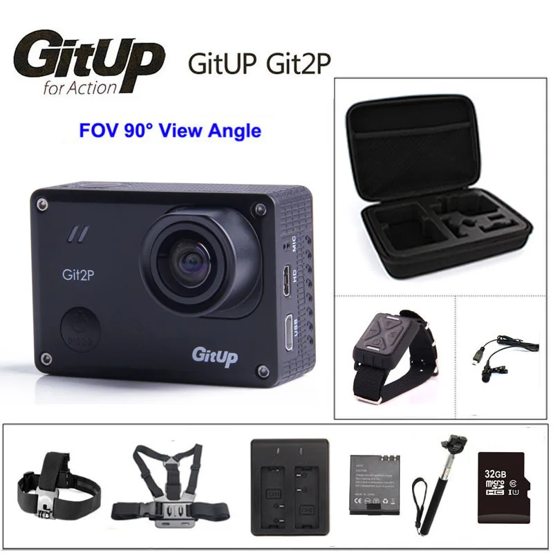 GitUp Git2P экшн-камера WiFi 2K Спортивная DV 16MP объектив 90 градусов Novatek 96660 2160P уличная видеокамера